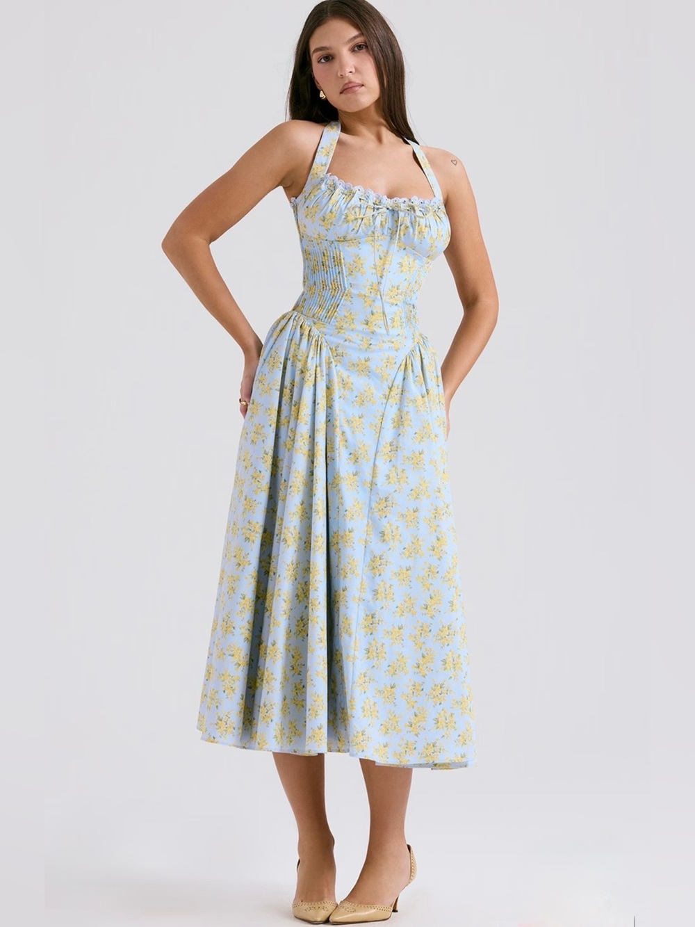 🩷Firm Price🩷Adabella Soft Blue Vintage floral print cotton halter sundress - Picture 8 of 16